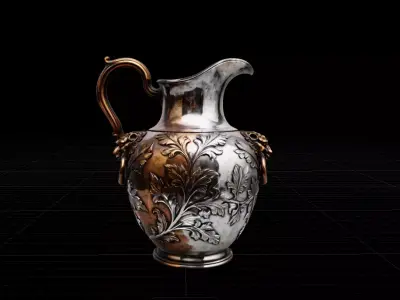 Ornate Victorian Silver  Copper Pitcher Antique Lion Head Ewer Low-poly 3D model