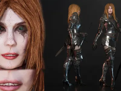 Female Knight Full Plate Gaming Unreal Engine Project Low-poly 3D model