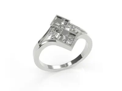 Art Deco antique ring with diamonds 3D printing model 3D print model