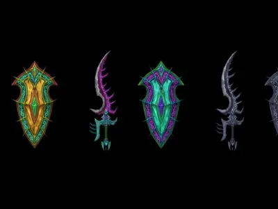 Cursed - Sword and Shield Low-poly 3D model