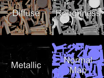 Rustic Metal Trash Can D Model Pack Low-poly 3D model