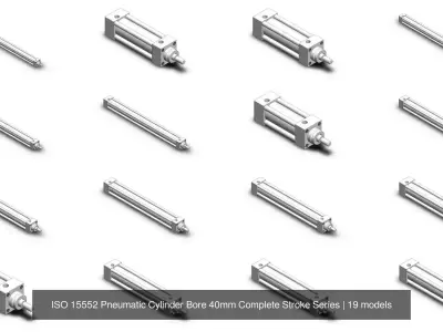 ISO 15552 Pneumatic Cylinder Bore 40mm Complete Stroke Series 3D Model Pack