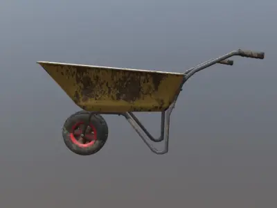 Low Poly Wheel Barrow Yellow Dirty Low-poly 3D model
