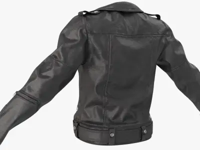 Classic Rocker Leather Jacket Black 3D model