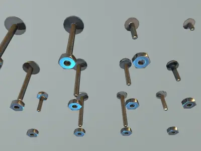 Bolt SET different bolts and screws Low-poly 3D model