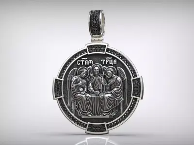 Holy Trinity Medallion Antique Relief  Orthodox Cross Pendant 3D print model
