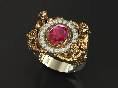 Tiger Four Ruby Ring 3D print model