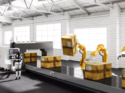 3D Model of Conveyor Belt Robot Replacement Production Line 3D model