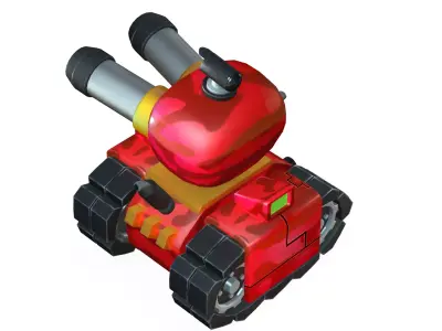 red cartoon tank Low-poly 3D model