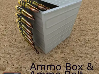 Low Poly Ammo Box and Belt Free low-poly 3D model