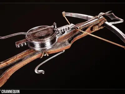 Crossbow with Cranequin Low-poly 3D model