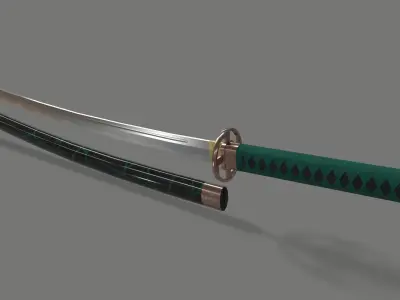 PBR Katana Japanese Sword Green Low-poly 3D model