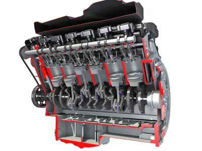Full and Cutaway V12 Engine 3D model