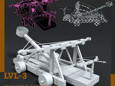 17 Base-Mesh Catapult Low-poly 3D model
