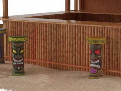  Tropical Bamboo Tiki Bar on Sand Brown 