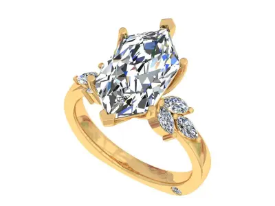 Hexagonal Stone Engagement Ring 3D print model