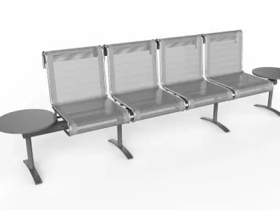 Waiting Room Chair 4 Seats with 2 side tables 3D model