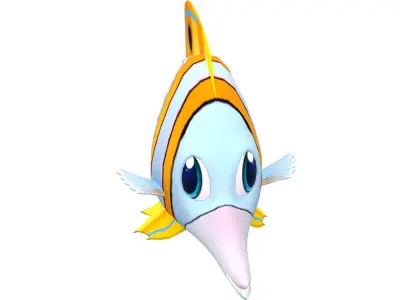 Copper band Butterfly Fish Cartoon Animated Low-poly 3D model