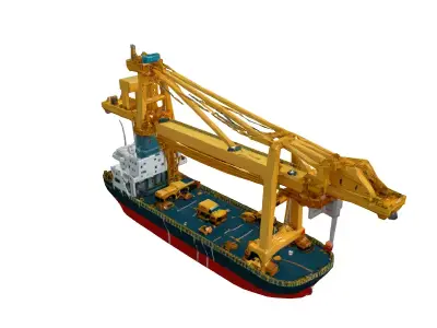 LowPoly Cargo Ship with Crane Low-poly 3D model