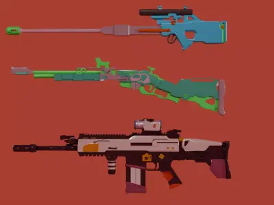 3 guns model pack Low-poly 3D model