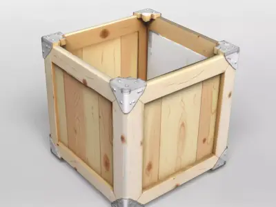 Wooden Storage Crate with Metal Reinforcements 3D model