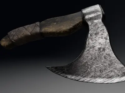 Bearded Hatchet - Damascus Steel Low-poly 3D model