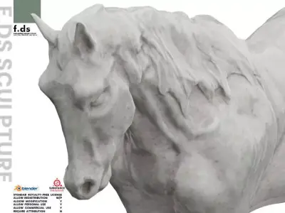 horse statue in two colors Low-poly 3D model