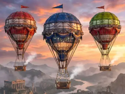 Fairytale Hot Air Balloons   Low-poly 3D model