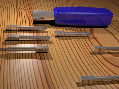 Screwdriver pen on wooden table Free 3D model