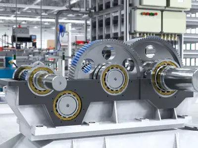 Industrial Gearbox Helical Gear Train Gray Open 3D model