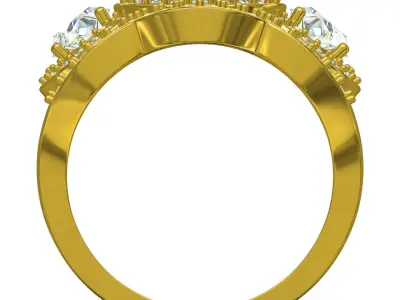 Triple Round Halo Engagement Ring with Band 3D print model
