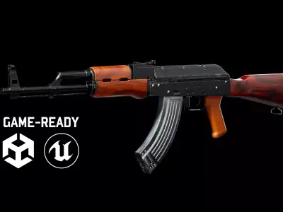 AK47 - Textured Game-Ready Low-poly 3D Model  Low-poly 3D model