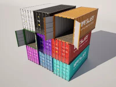 20 Foot Shipping Container Variations Low-poly 3D model