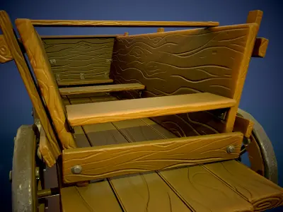 Wooden cart Low-poly 3D model 4