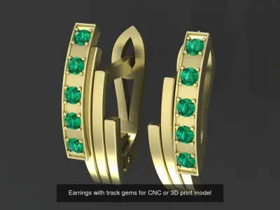 Collection ring and Earrings with track gems  for CNC or 3D 3D Model Pack