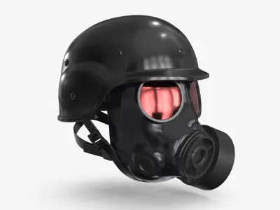 Gas Mask Red Mirrored and Helmet Low-poly 3D model