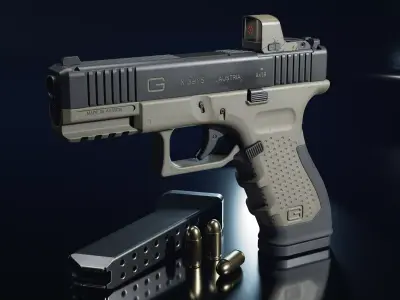 Glock Pistol Gun low poly game ready  Low-poly 3D model