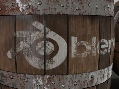 Wooden Barrel with Blender Logo Free low-poly 3D model