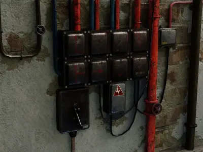 Utility Electric Wall Fuse Boxes Props Low-poly 3D model