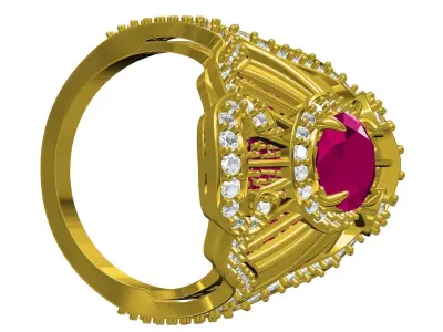 Red Ruby Round and Oval Cut Diamond Antique Cocktail Ring 3D print model