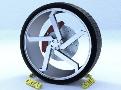 ORTAS CAR RIM 39 GAME READY RIM TIRE AND DISC 3D model