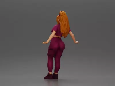 woman in sportswear and sunglasses leaning on the car stylishly 3D print model