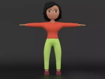 Stylized 3D Woman Character Rigged Facial Shape Key Animation Low-poly 3D model