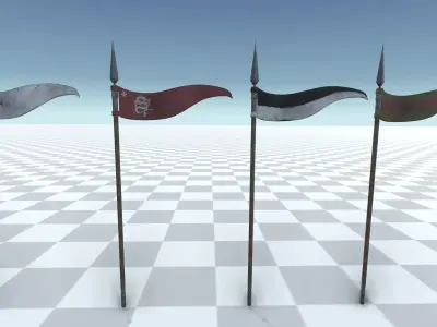 Medieval Pole Flag Set 3D model