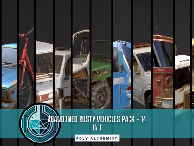 Abandoned Rusty Vehicles Pack 14 In 1 Low-poly 3D model