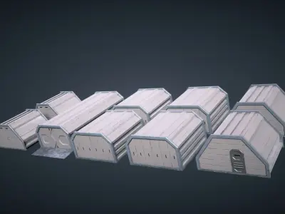 Mars KitBash - Hangars Low-poly 3D model
