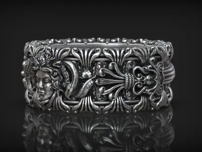 Medusa Gorgona Head Greek Antique Myth Ornamental Ring 3D print model