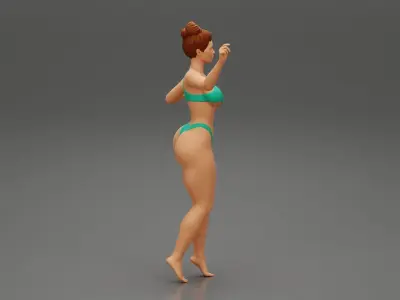 Woman Summer Fashion With Hot Body In bun hairstyles 3D print model