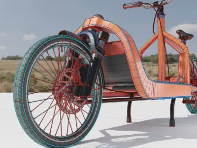 Cargo Bike Orange Low-Poly and Rigged Version  Low-poly 3D model