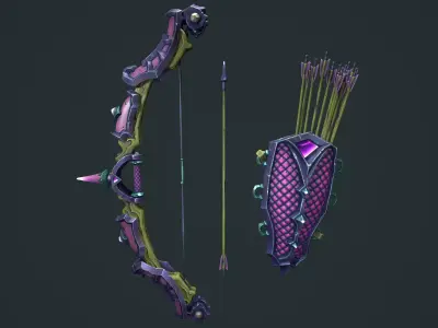 Knight bow quiver arrow Low-poly 3D model